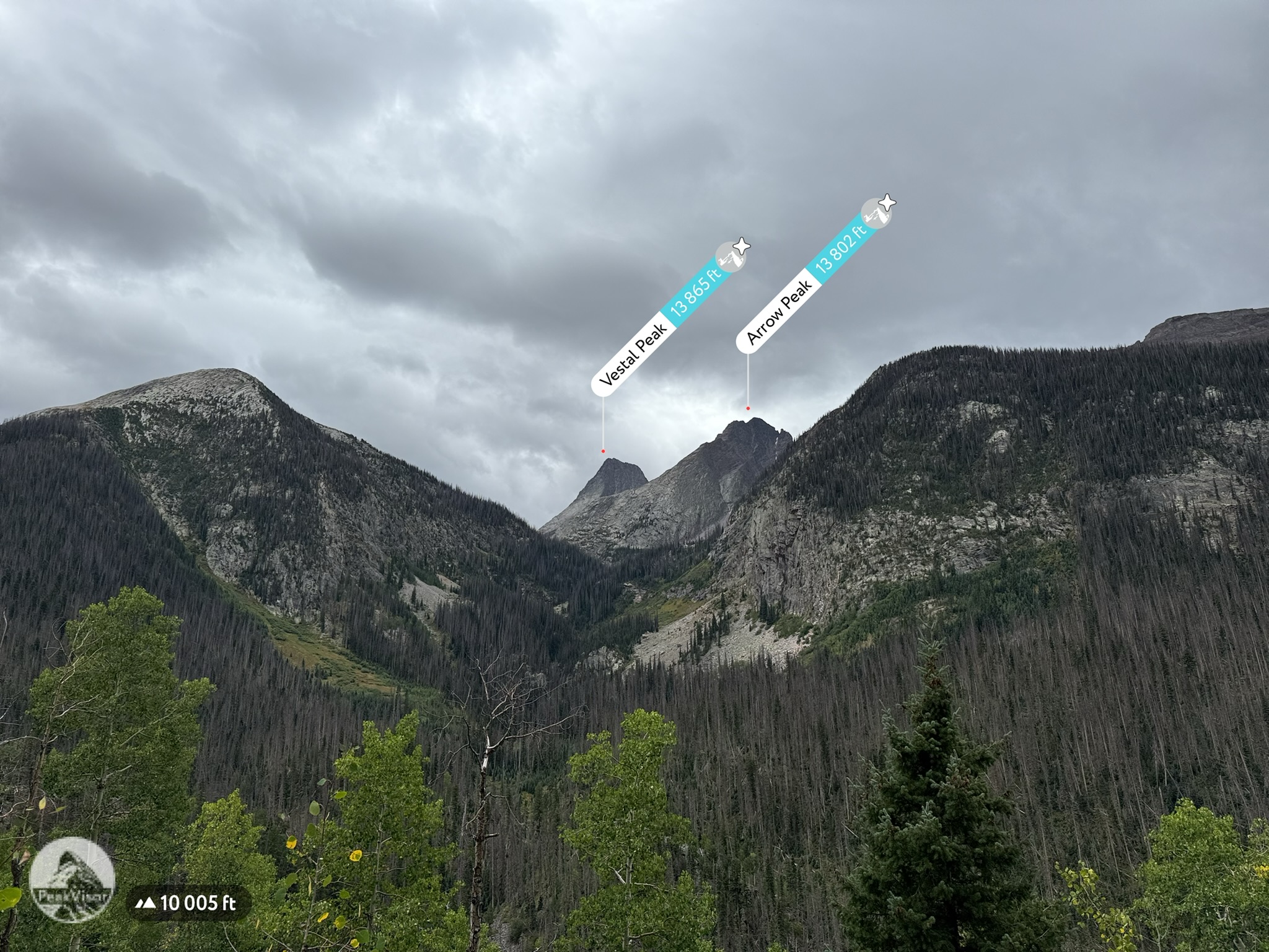 Peak Visor image of Vestal and Arrow Peaks