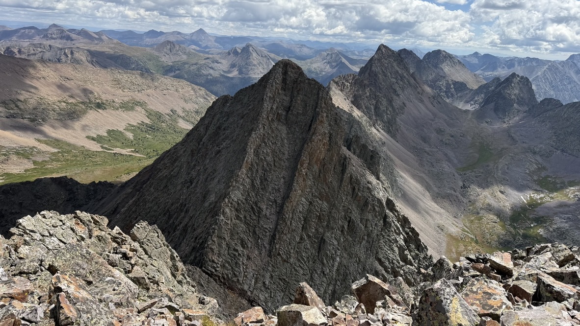 Looking at the gully that we need to climb to get to East Trinity