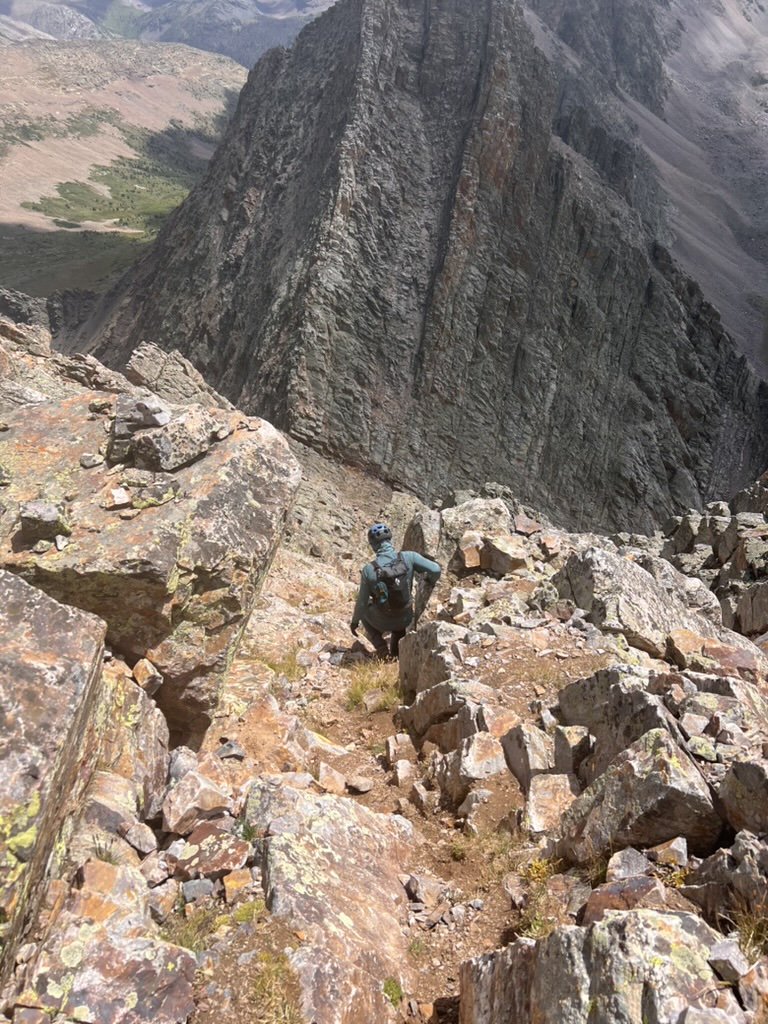 Randall in the gulley, coming down from Trinity Peak