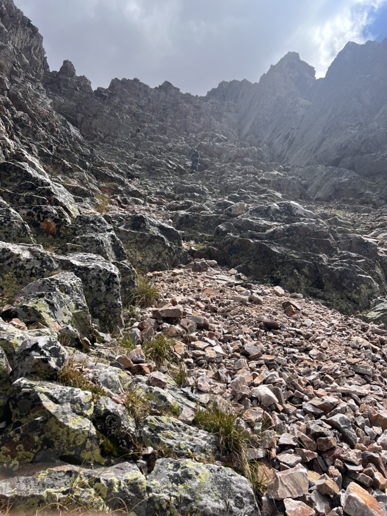 In the gulley climbing up to East Trinity Peak