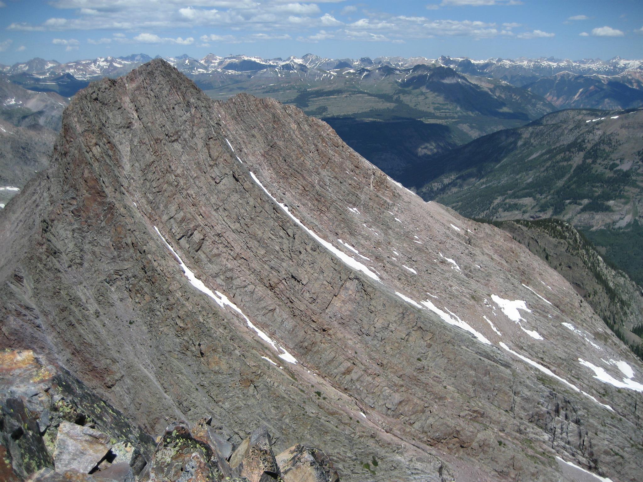 The look at the Arrow Peak ramp to the summit