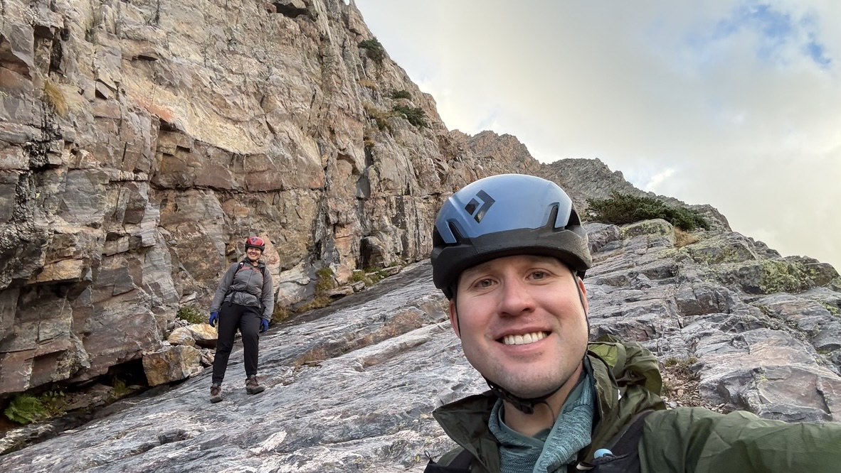 Maya and Randall descending the ramp of Arrow Peak