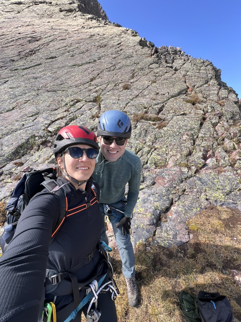 Randll and Maya at the base of the Wham Ridge all geared up