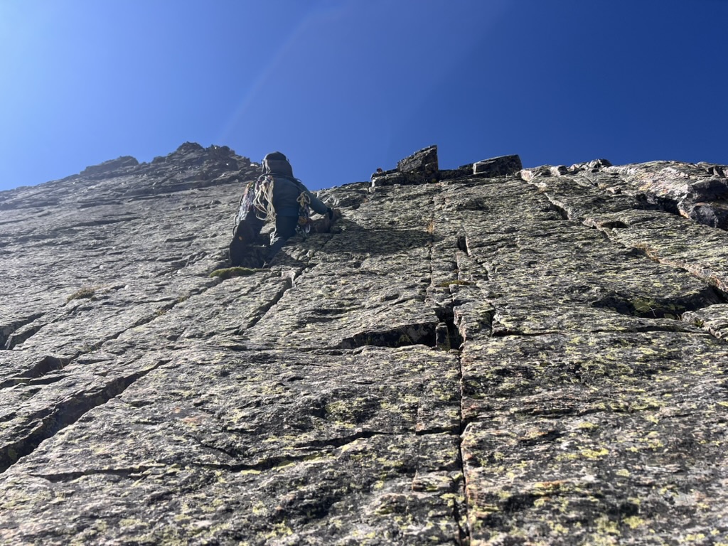 Randall climbing up the Wham Ridge