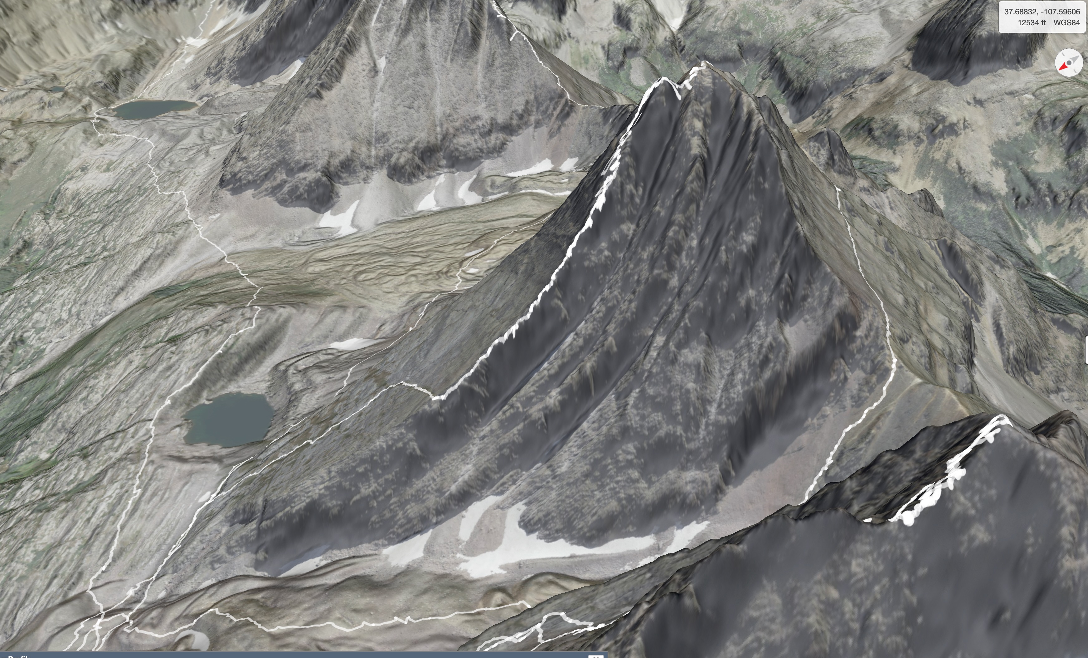 Graphed trail of the Vestal Peak climb